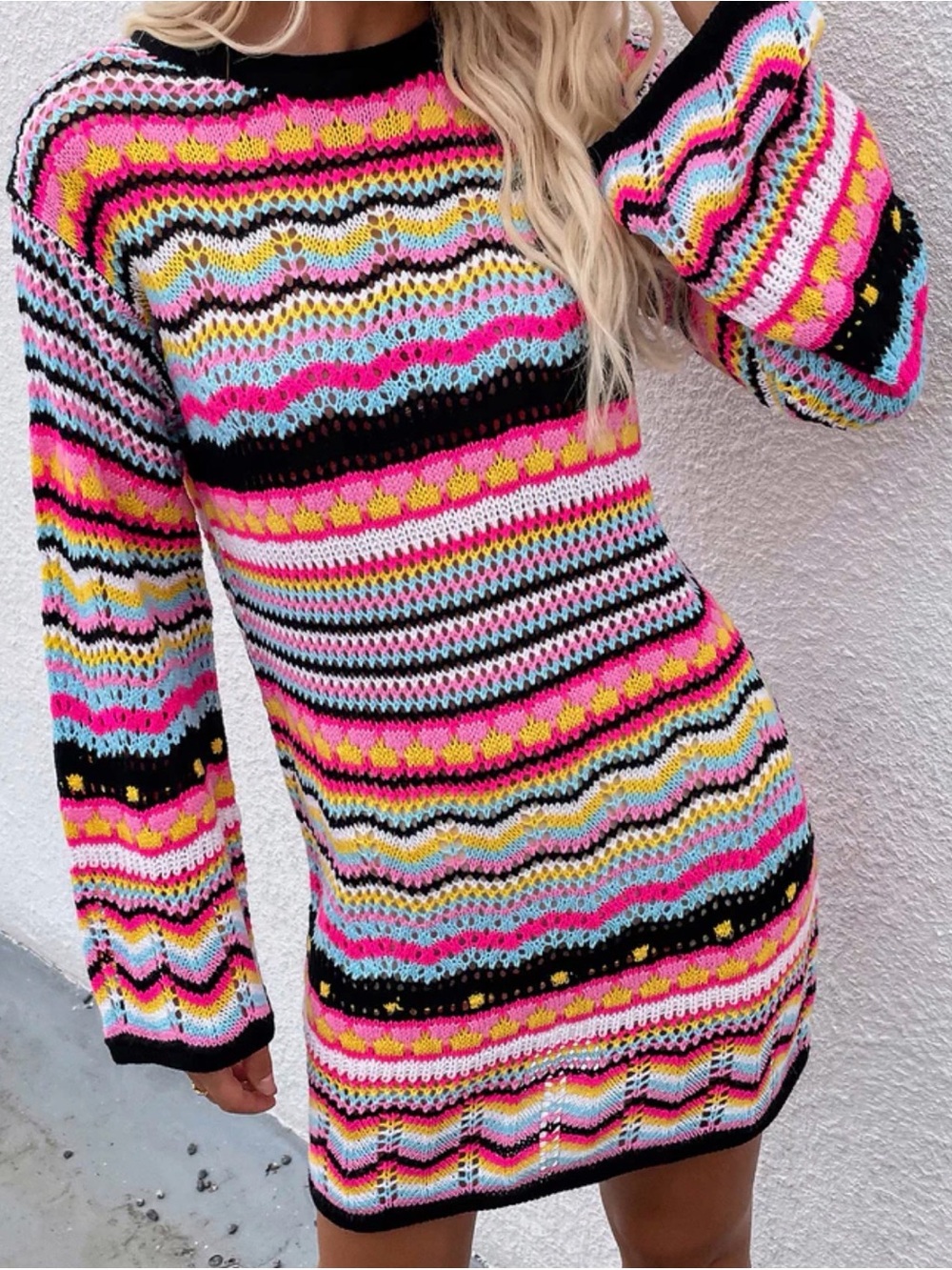 Brand new with tags Anna-Kaci Multicolor Striped Crochet cover up